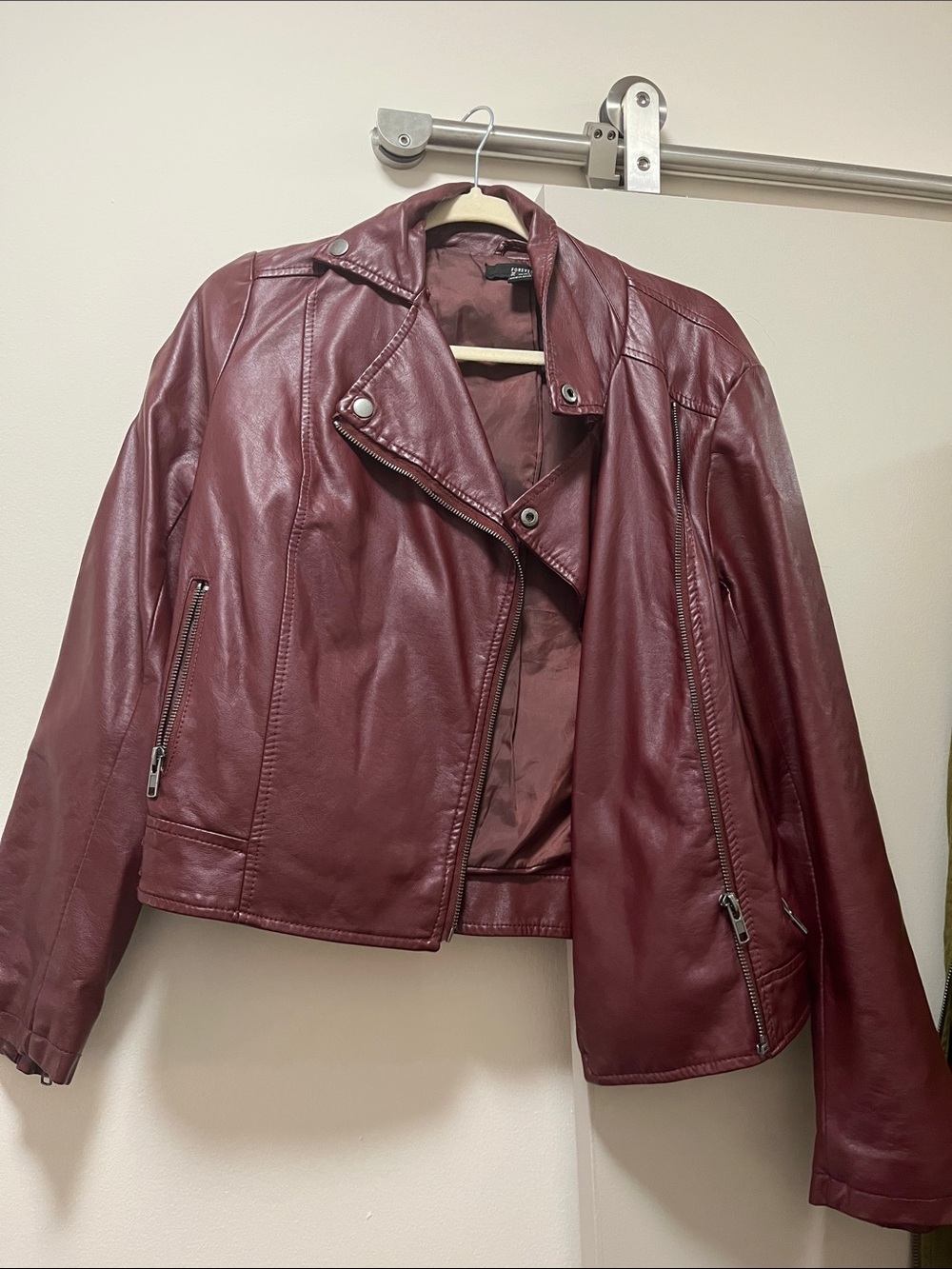 Forever 21 Women's Wine Faux Leather Moto Jacket